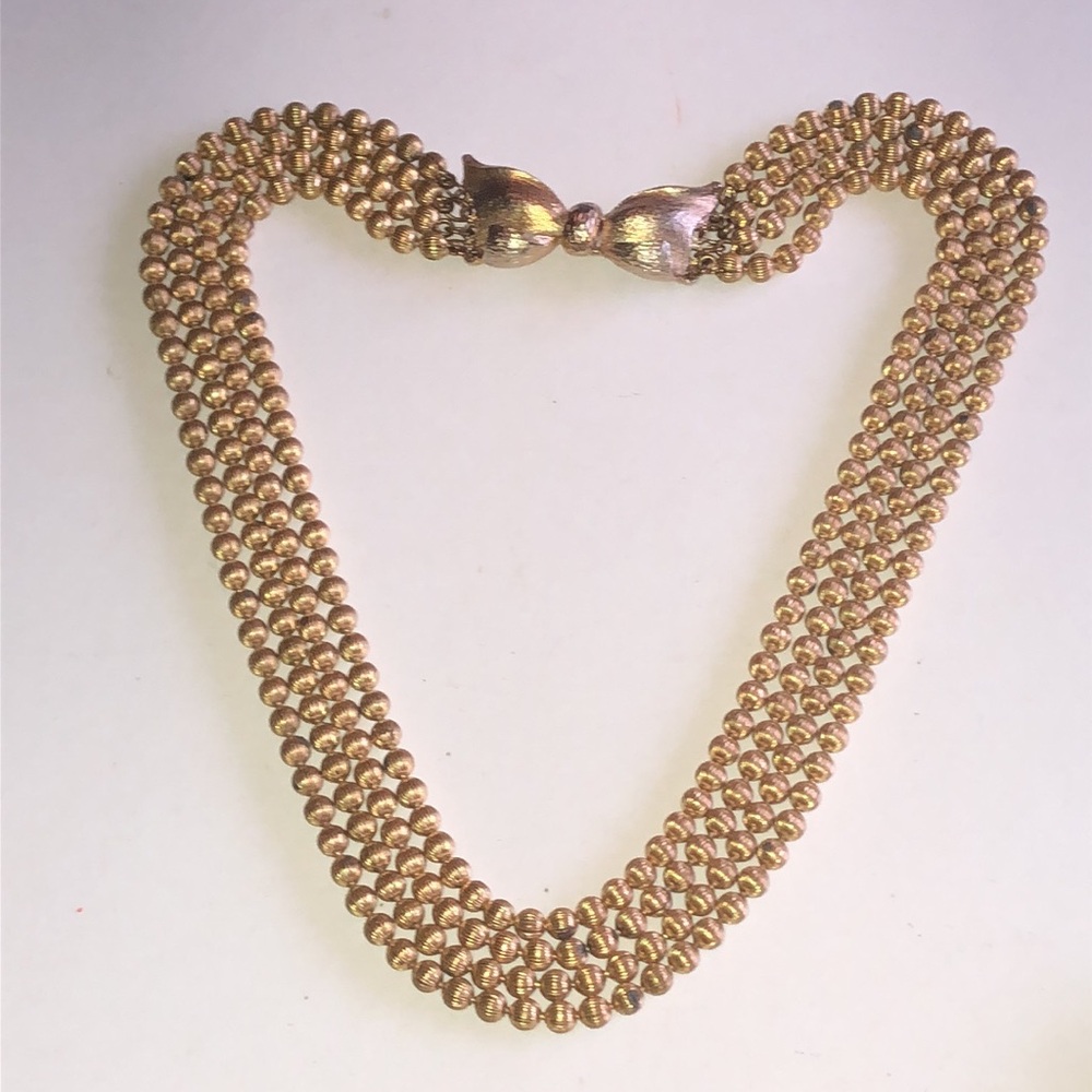 Vintage Gold Tone Multi-Strand Beaded Boho Necklace